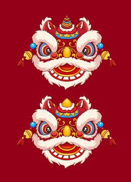 国潮新年春节醒狮狮子头元素