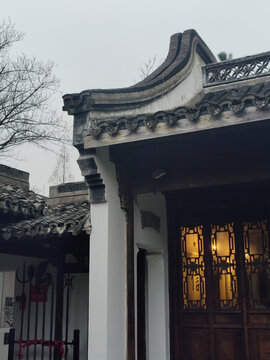 杭州傍晚徽派建筑意境