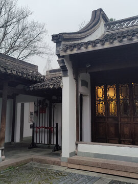 杭州傍晚徽派建筑意境