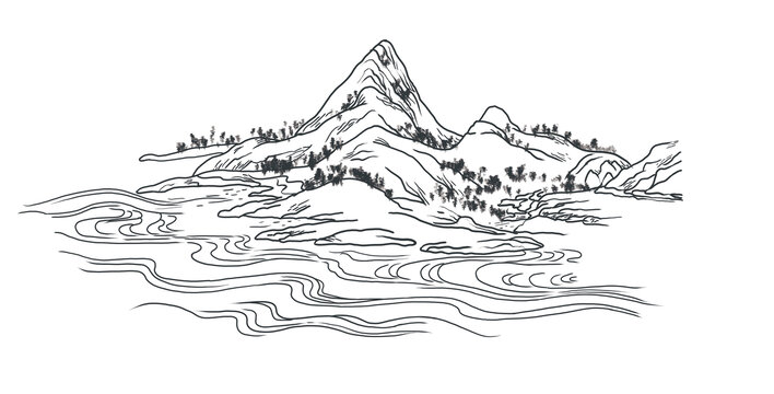 国潮山插画