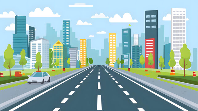 扁平化风格城市道路和建筑的风景