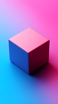 蓝色粉色渐变背景抽象几何形状3D立方体