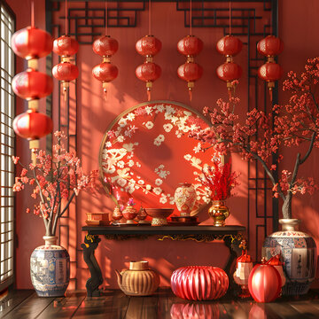 红彤彤的中国风新年装饰