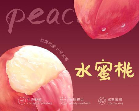 手绘桃子水蜜桃包装插画