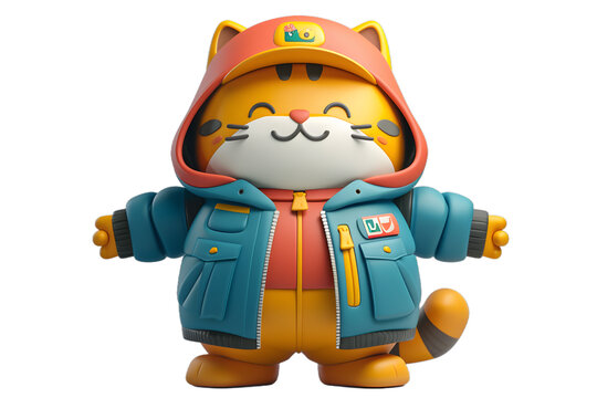 [免抠素材]卡通可爱猫咪穿着蓝色外套