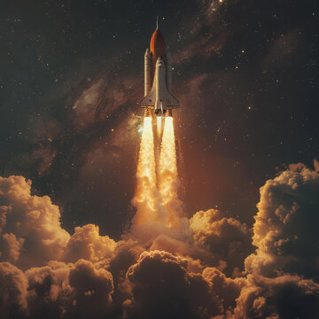 航天飞机亚特兰蒂斯号在星空夜空中发射