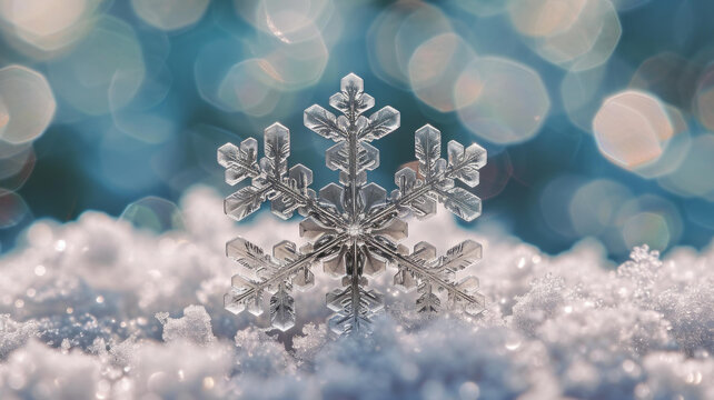 雪花落在被雪覆盖的表面上背景模糊