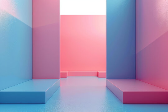 粉蓝渐变色3D房间空展台