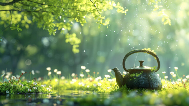 一个关于森林里茶壶的插图
