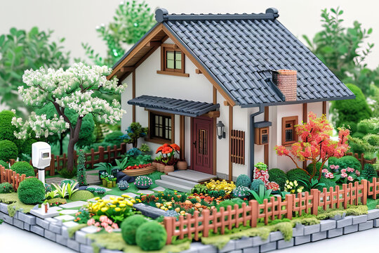 带花园和围栏的微型房屋