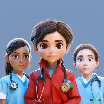 三位不同种族的女医生戴着听诊器