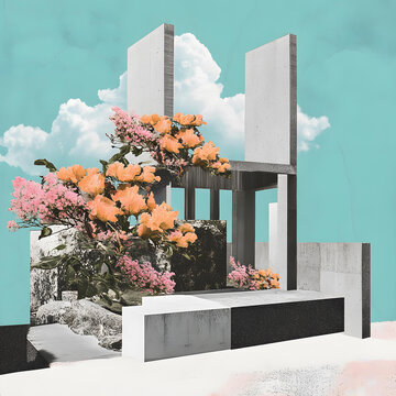 抽象主义的花卉与建筑