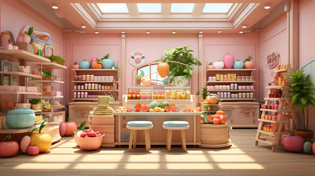 一家粉红色的水果蔬菜杂货店