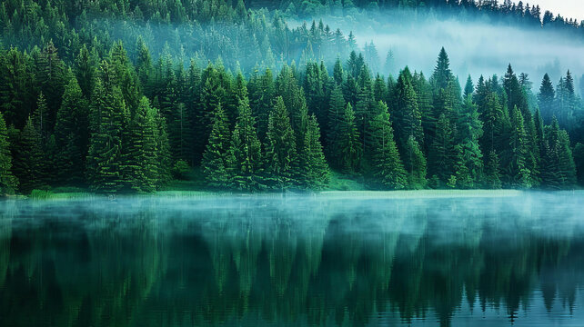 宁静湖泊与山景