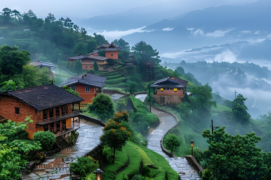 山间村落的AI图片