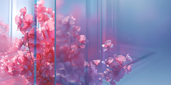 玻璃花盒里的粉色花朵