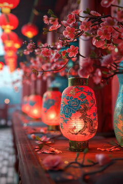 红灯笼与樱花