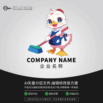 鸭子卡通形象动物LOGO家务