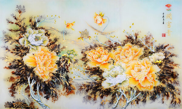 抽象牡丹画背景墙