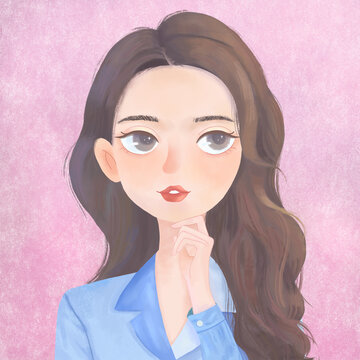 长卷发知性职场女性卡通头像