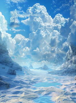 冬季白雪山峰与蓝天景观