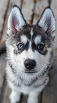 西伯利亚哈士奇幼犬仰视镜头