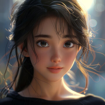 美丽的黑发棕眼亚洲女孩