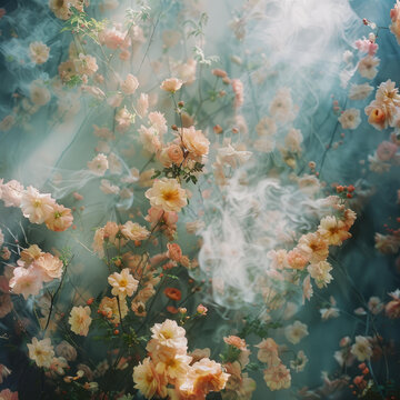 迷雾中的朦胧桃花