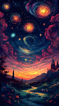 抽象漩涡星系风景画