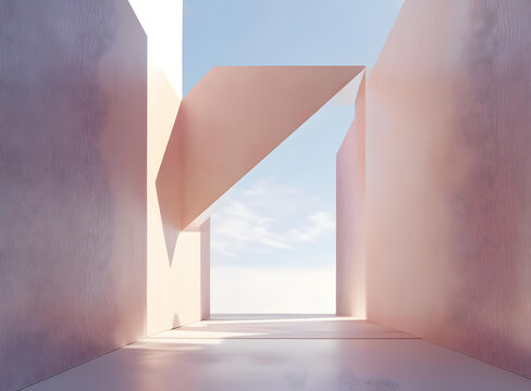 极简几何建筑与天空视野
