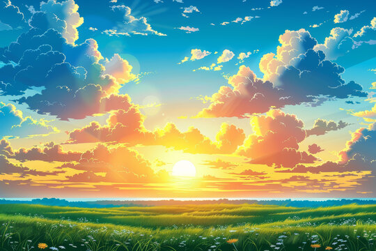 夕阳草原的AI图片
