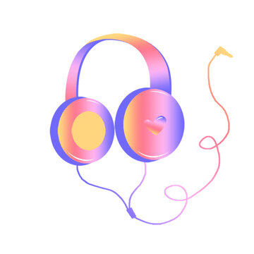 手绘渐变色耳机插画