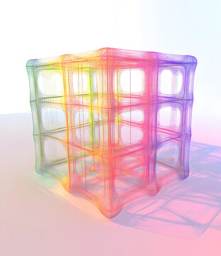 抽象彩色线框立方体3D