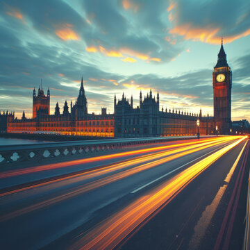 英国伦敦威斯敏斯特宫和议会大厦夜景