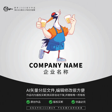 卡通动物形象白鹤丹顶鹤LOGO