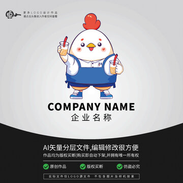 卡通小鸡奶茶动物形象LOGO