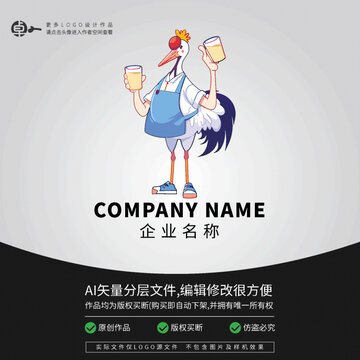 丹顶鹤奶茶卡通动物形象LOGO