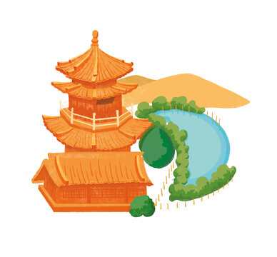 敦煌鸣沙山月牙泉手绘平面插画