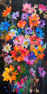 抽象花卉艺术作品，色彩鲜艳的鲜花