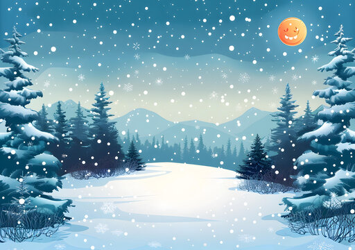 雪花飘飘的冬夜雪景图