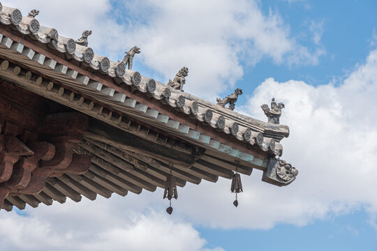 山西古建筑斗拱屋檐特写