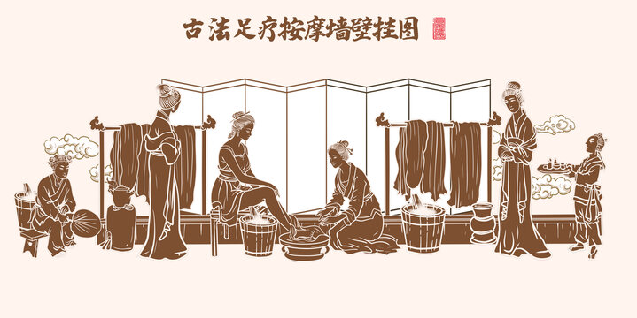传统足疗按摩线描图