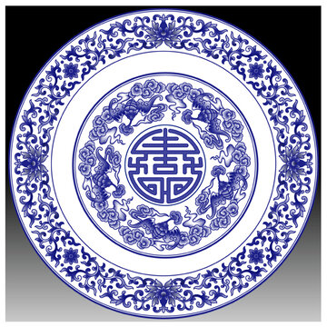 青花五福莲纹