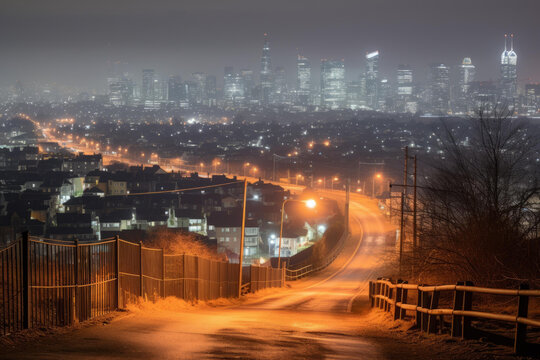 从山丘俯瞰城市夜景