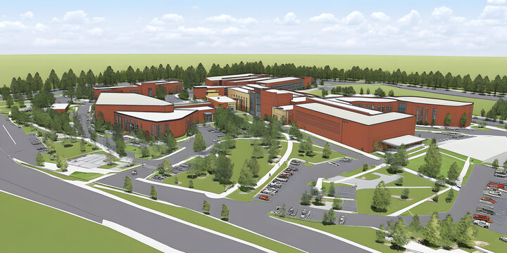 新建学校校园设计鸟瞰图