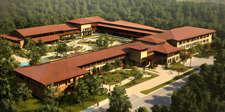 现代化校园建筑设计鸟瞰图