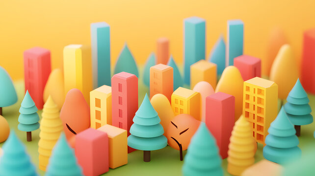 多彩的 3D 极简主义城市景观
