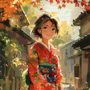 身穿和服的年轻女子