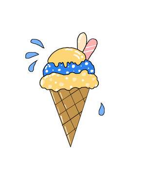 手绘美味的冰激凌甜筒插画