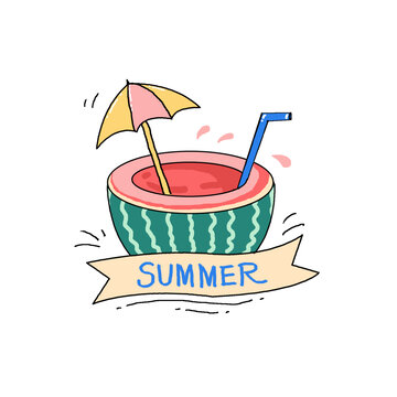 卡通手绘夏日西瓜插画图标